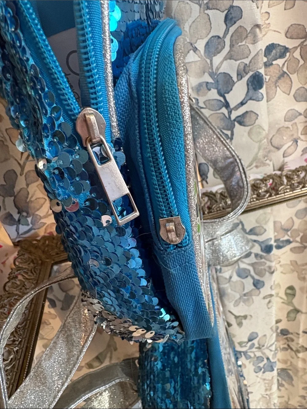Disney Blue Sequin Kids Backpack with Classic Character Patch